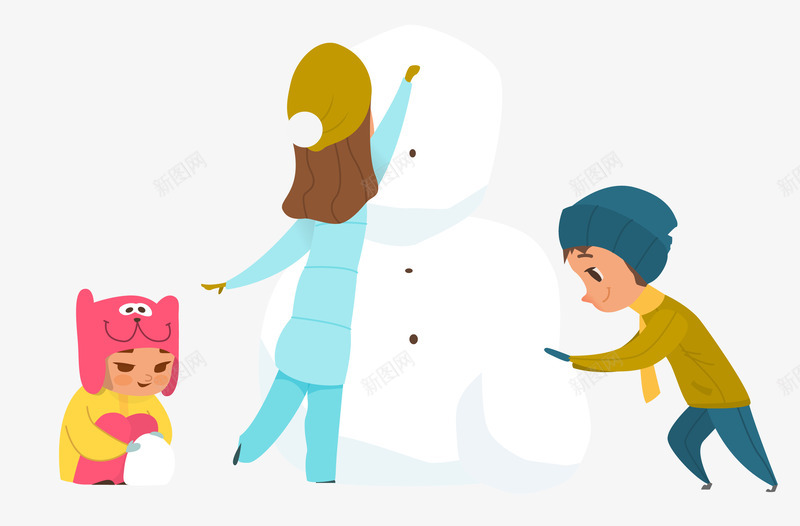 堆雪人的孩子png免抠素材_新图网 https://ixintu.com 保暖 孩子 帽子 雪人