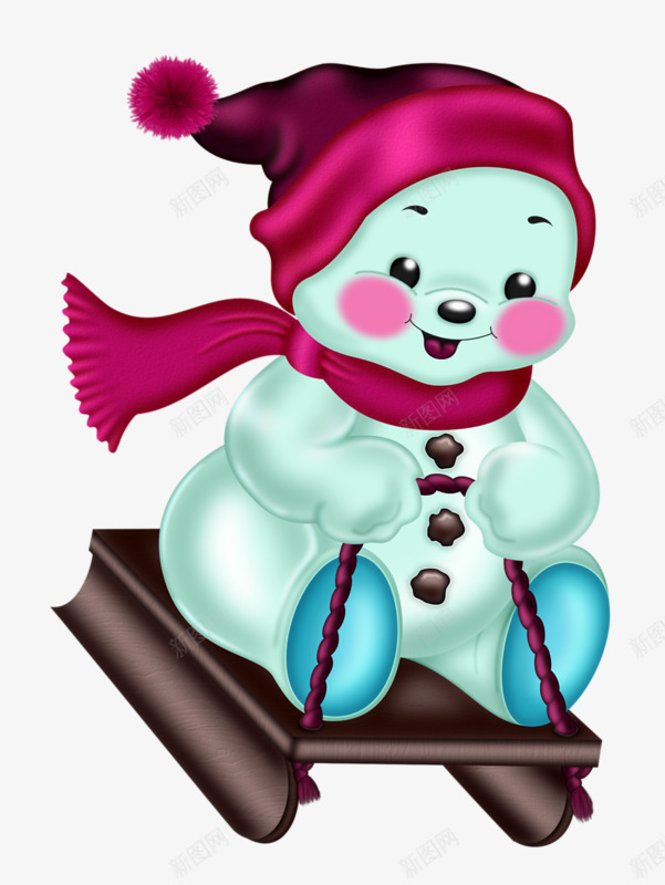 坐雪橇的雪人png免抠素材_新图网 https://ixintu.com 卡通 围巾 帽子 雪人 雪橇