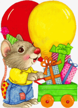 老鼠卡通动物png免抠素材_新图网 https://ixintu.com 动物 卡通 推车 礼物 老鼠 老鼠生日