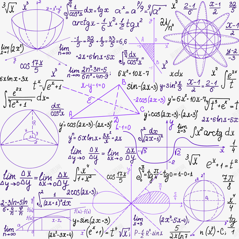 紫色数学笔记矢量图eps免抠素材_新图网 https://ixintu.com 教育 数学笔记 漂浮 矢量图