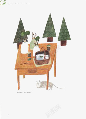 卡通桌子png免抠素材_新图网 https://ixintu.com 卡通 手绘 插画 木质 树林 桌子 森系 野餐