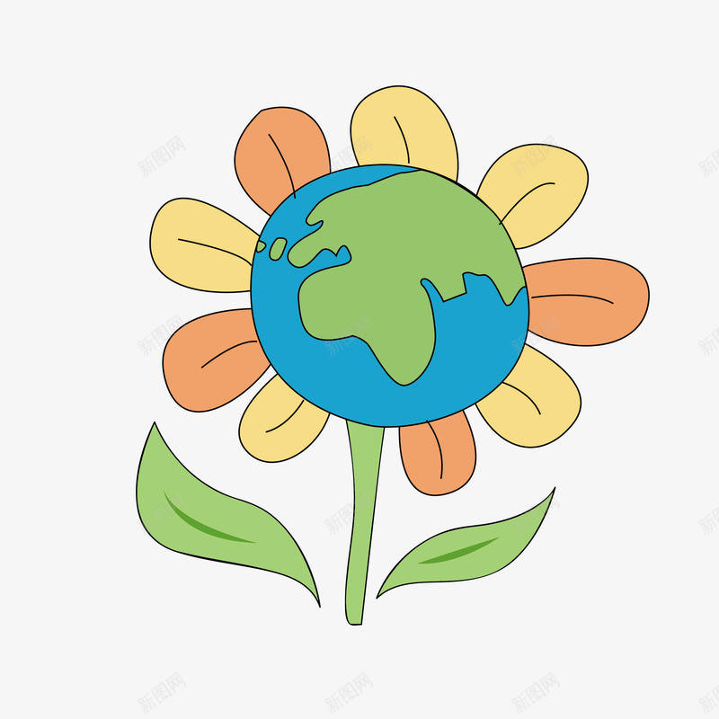 地球太阳花卡通图png免抠素材_新图网 https://ixintu.com 创意 卡通 地球 太阳花 美丽的 花卉 花朵