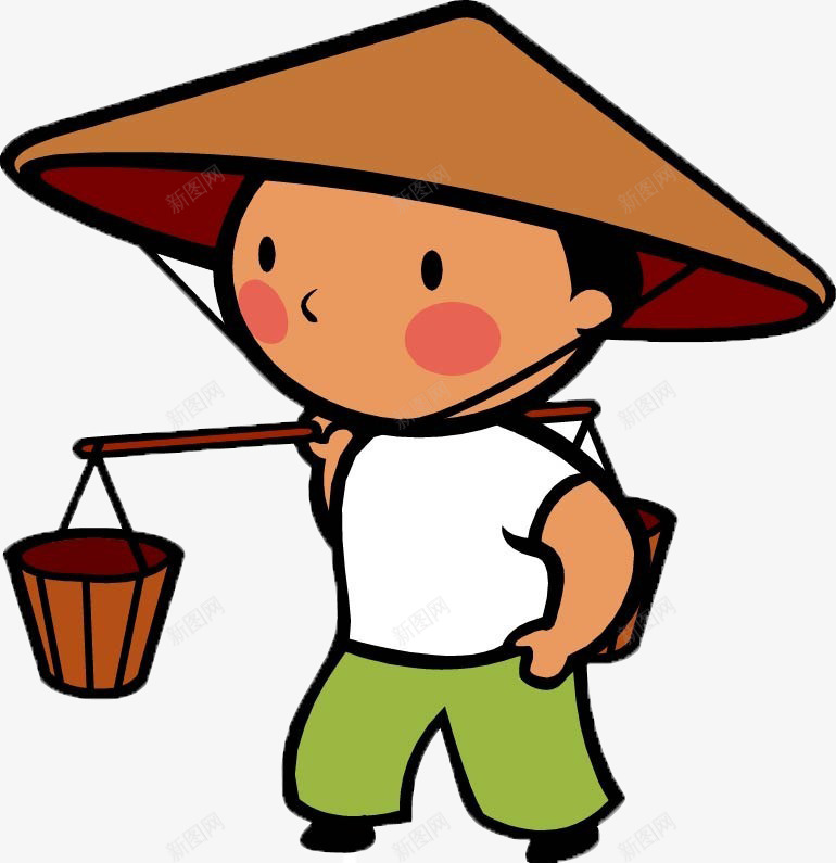 挑担子的男人png免抠素材_新图网 https://ixintu.com 人物 儿童 卡通 少儿 担水 挑担子图