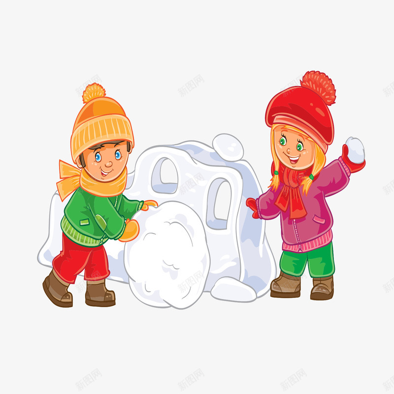 一起打雪仗的可爱小孩png免抠素材_新图网 https://ixintu.com 冬天 冬季 卡通 堆雪球 好朋友 打雪仗 玩耍 玩雪 雪地