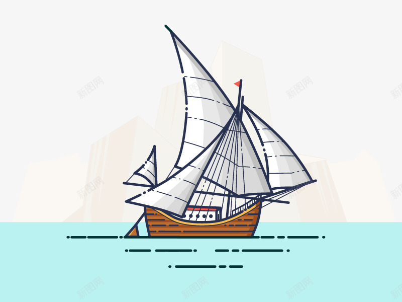 小帆船png免抠素材_新图网 https://ixintu.com 国外创意素材 帆船 海洋 矢量插图素材