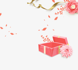 女节粉色礼物盒飘带母亲节爱心高清图片