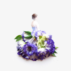 白礼服美女紫色花瓣淡雅连衣裙高清图片