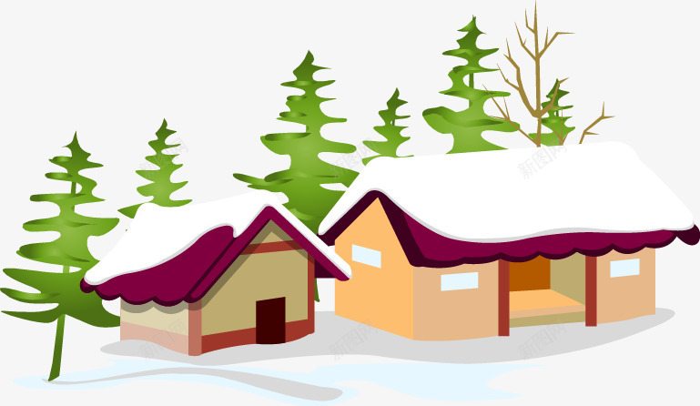 手绘房屋大树白雪图案png免抠素材_新图网 https://ixintu.com 图案 大树 房屋 手绘 白雪