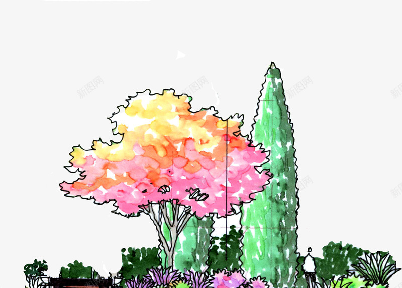 黄粉色大树植物装饰png免抠素材_新图网 https://ixintu.com 大树 植物 粉色 装饰