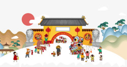 春节街景中国风psd分层图素材