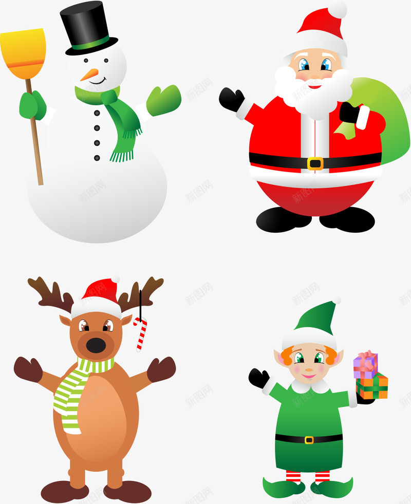 卡通圣诞节人物png免抠素材_新图网 https://ixintu.com png素材 圣诞老人 圣诞节素材 精灵 雪人 麋鹿