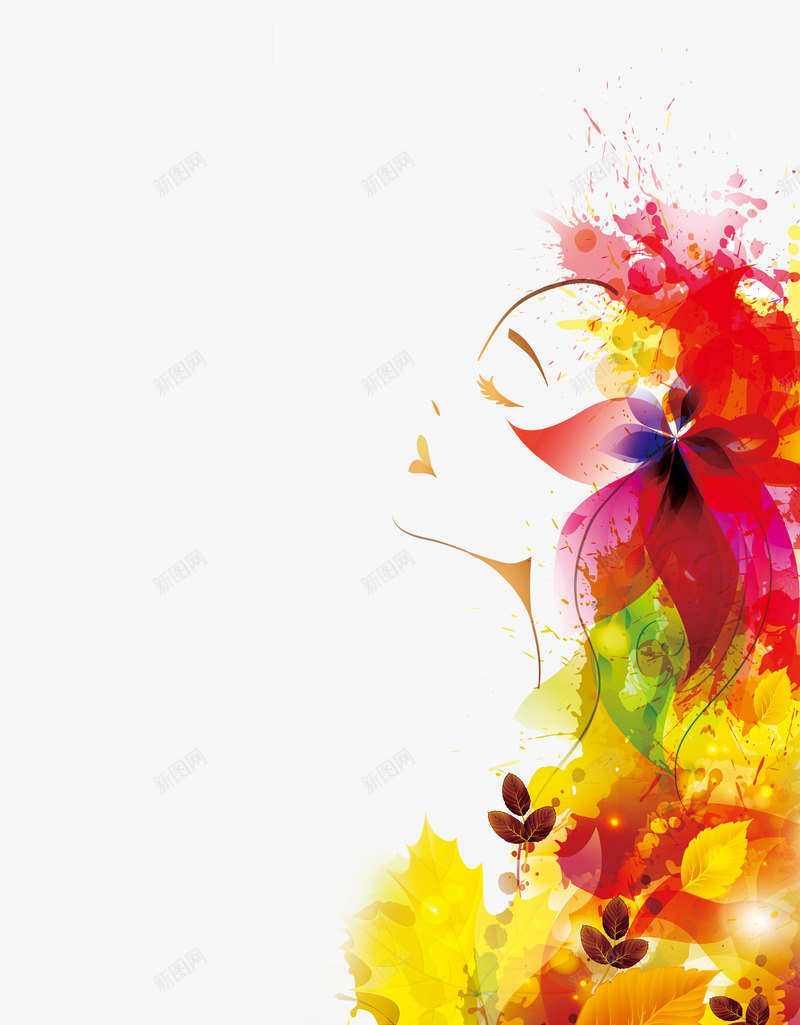 花朵艺术拼接png免抠素材_新图网 https://ixintu.com 彩绘花朵 红色 花朵 花朵插画 黄色