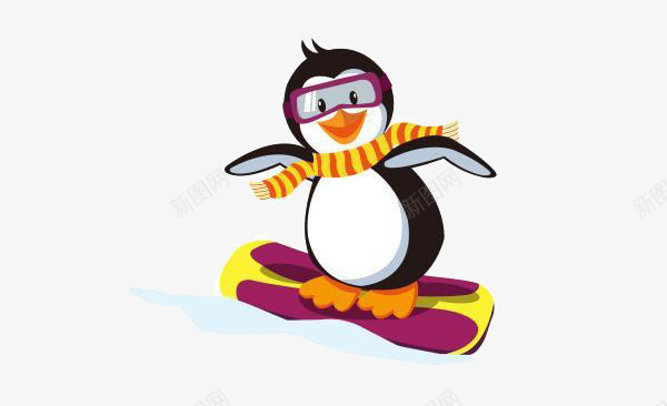 卡通滑雪企鹅png免抠素材_新图网 https://ixintu.com 企鹅 卡通动物 滑雪 雪地