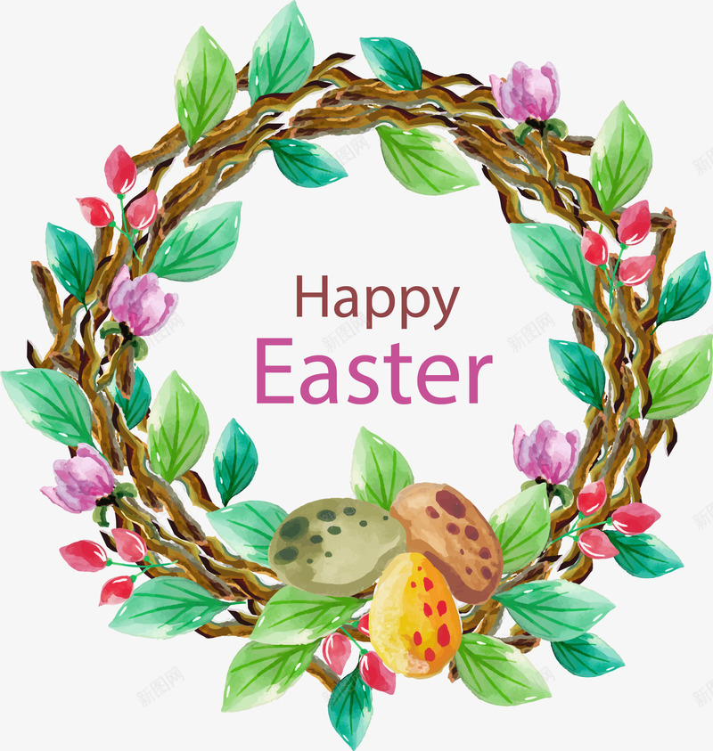 复活节快乐草环装饰png免抠素材_新图网 https://ixintu.com easter happy 复活节快乐 水彩 绿色叶子 草环装饰