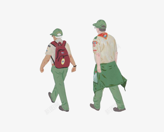 走路的男人png免抠素材_新图网 https://ixintu.com 卡通 复古 手绘 插画 男人 绿色
