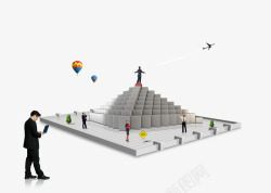 立方塔立体平台立方塔与商业人物高清图片