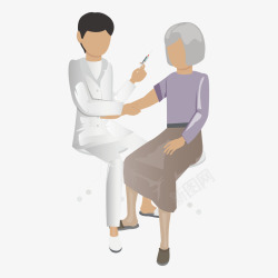 手绘医生护士为老奶奶诊疗矢量图素材