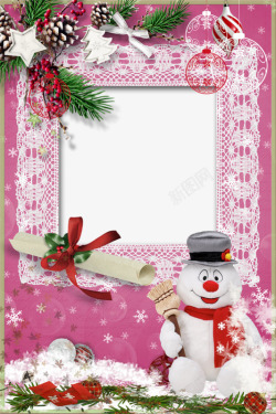 圣诞雪人装饰粉色花纹边框素材