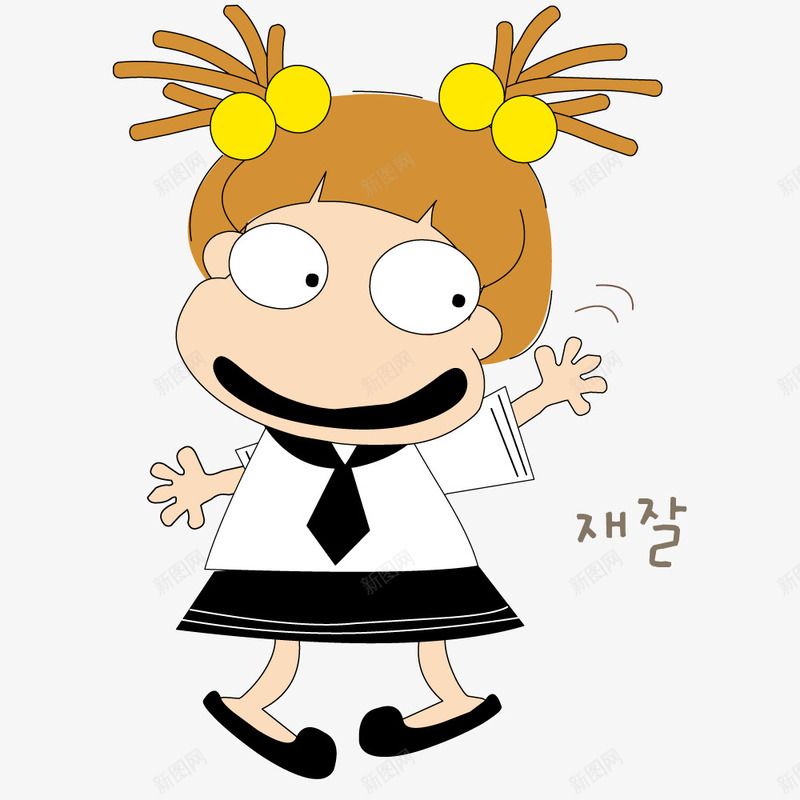 美丽的人物插画png免抠素材_新图网 https://ixintu.com 手绘卡通小女孩 跟人打招呼的小女孩 韩国小女孩
