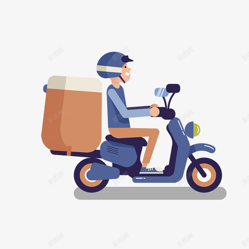 卡通骑电车的送货员png免抠素材_新图网 https://ixintu.com 免抠骑车的男人 卡通 的送货员 箱子装饰 蓝色的电车 骑电车