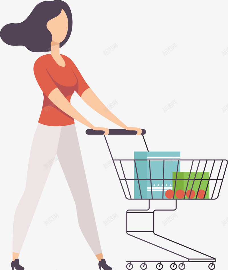 一个超市购物的女士矢量图eps免抠素材_新图网 https://ixintu.com 一个女士 女士购物 矢量购物 购物 超市 超市购物 矢量图