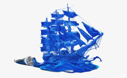 蓝色渲染帆船素材