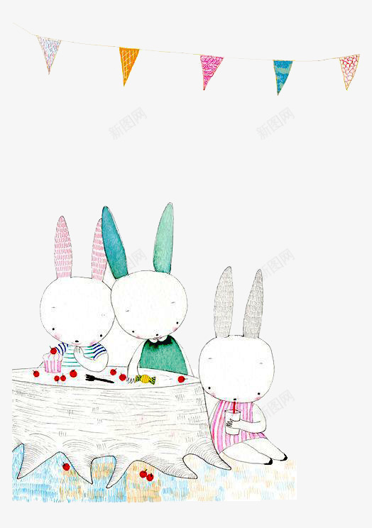 吃甜点的兔子psd免抠素材_新图网 https://ixintu.com 兔子 旗子 甜点 蛋糕 饮品