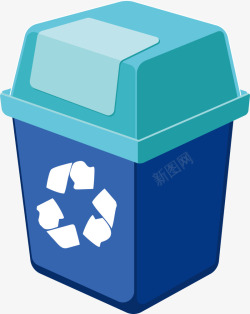 环保自然蓝色立体回收垃圾桶高清图片