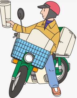 帅气摩托车送报纸的男人高清图片