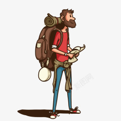 徒步的男人卡通背包客人物高清图片