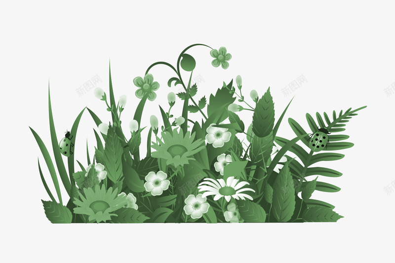 卡通草丛和小花朵png免抠素材_新图网 https://ixintu.com 叶子 小花朵 小草 植物 美丽的 草丛 装饰