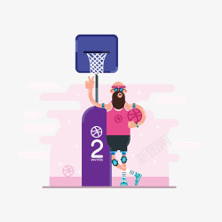 抱篮球的粉色大胡子大叔素材