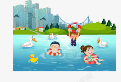 旅游游泳戏水女孩卡通人物漫画高清图片
