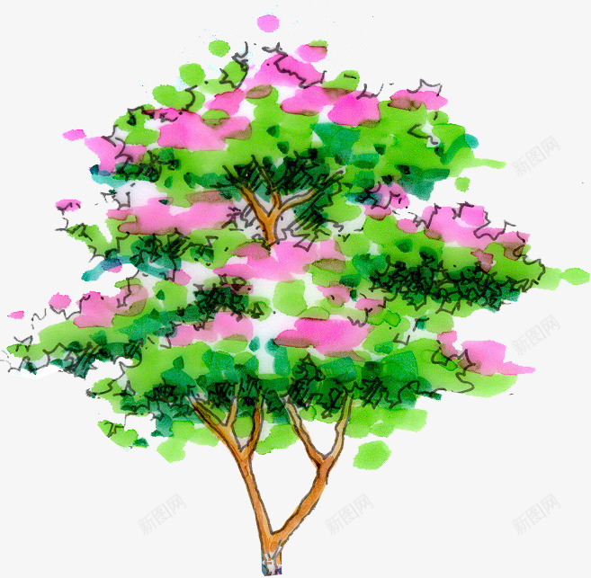 手绘粉色花朵植物大树png免抠素材_新图网 https://ixintu.com 大树 植物 粉色 花朵