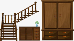 木质楼梯柜子矢量图素材