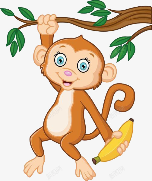 握着树干拿着香蕉png免抠素材_新图网 https://ixintu.com 动物 哺乳动物 有尾巴 树干 活动灵活 爱吃香蕉 猴子 猴子尾巴 略像人 身上有毛 香蕉