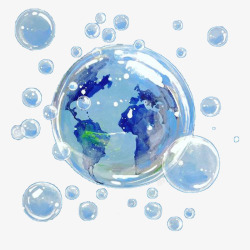 创意蓝色地球水彩泡泡素材