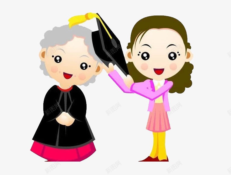 穿毕业服的奶奶png免抠素材_新图网 https://ixintu.com 卡通 奶奶 孙女 学士帽 毕业季 毕业服