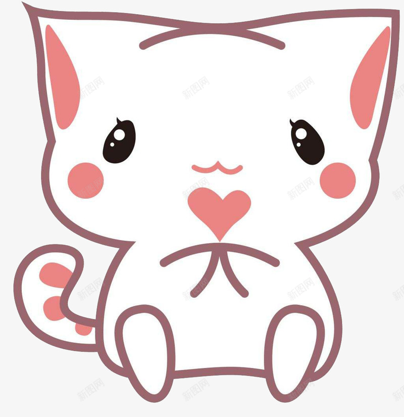 白色小猫png免抠素材_新图网 https://ixintu.com 卡通 可爱 爱心 粉色 馋猫