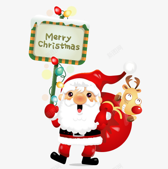 圣诞老人png免抠素材_新图网 https://ixintu.com 圣诞老人 圣诞节 圣诞节快乐 指标牌 礼物 麋鹿