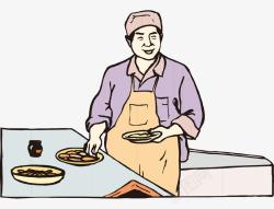 拿碟子的男人卡通手绘做菜厨师拿碟子男人高清图片