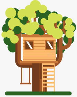 树上的房屋木屋卡通风格树屋矢量图高清图片