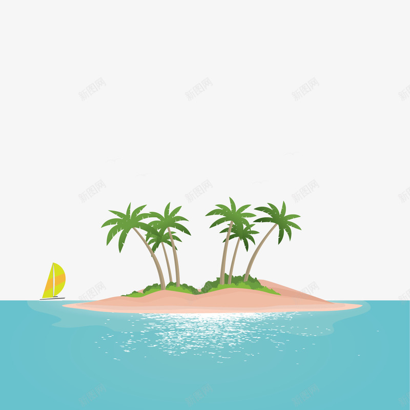 度假小岛png免抠素材_新图网 https://ixintu.com 大海 岛屿 帆船 椰子树