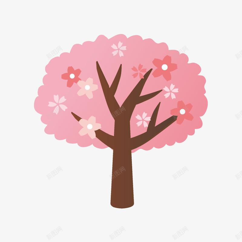 卡通粉色小树png免抠素材_新图网 https://ixintu.com 叶子 树木 树枝 粉色的 美丽的 花朵 装饰