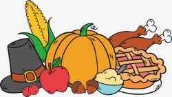 感恩节丰盛食材丰盛的感恩节大餐矢量图高清图片
