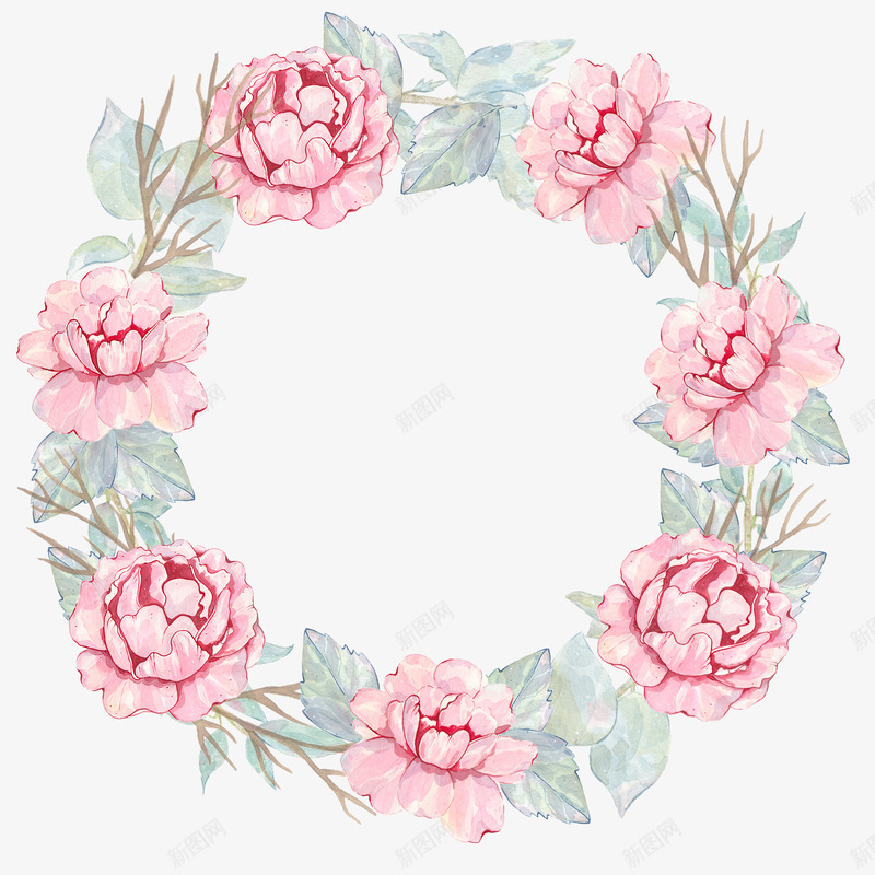 美丽的水彩粉色花环png免抠素材_新图网 https://ixintu.com 叶子 水彩 粉色花朵 绿植 美丽的 花卉 花朵 花环