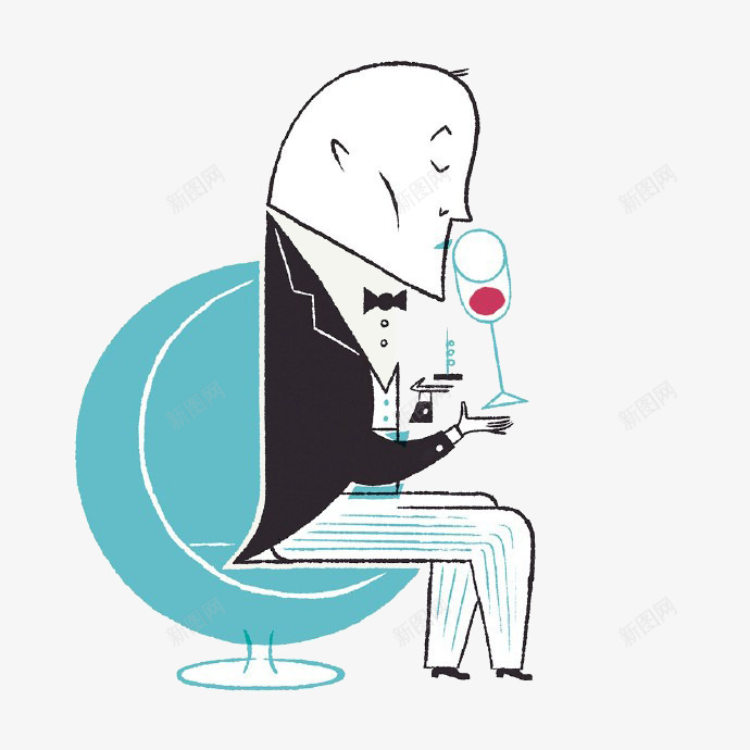 卡通喝酒男人png免抠素材_新图网 https://ixintu.com 喝酒 坐着 椅子 红酒