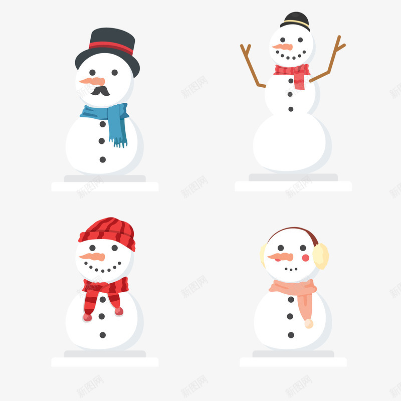 圣诞节的雪人们png免抠素材_新图网 https://ixintu.com 卡通 圣诞节 帽子 微笑 胡子 节日 雪人