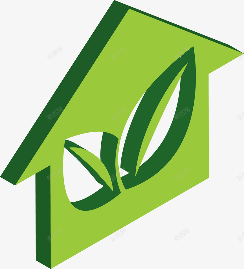 立体房子标图标png_新图网 https://ixintu.com 低能耗 可再生能源 可回收 回收利用 图标 垃圾桶 房子 环保 生态标志 绿叶 绿色 绿色环保