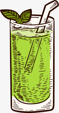 绿色卡通水彩茶饮素材